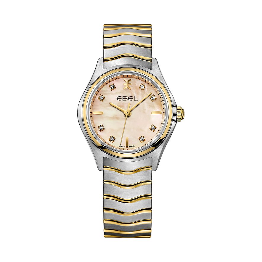 Ebel Damenuhr EBEL WAVE 1216688, Damen, Edelstahl, 750er Gelbgold, Armband: Gold, Edelstahl, Quarz, analog
