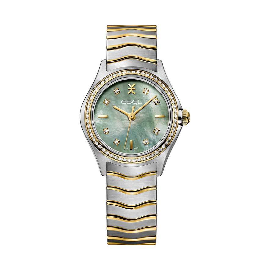 Ebel Damenuhr EBEL WAVE 1216689, Damen, Edelstahl, 750er Gelbgold, Armband: Gold, Edelstahl, Quarz, analog