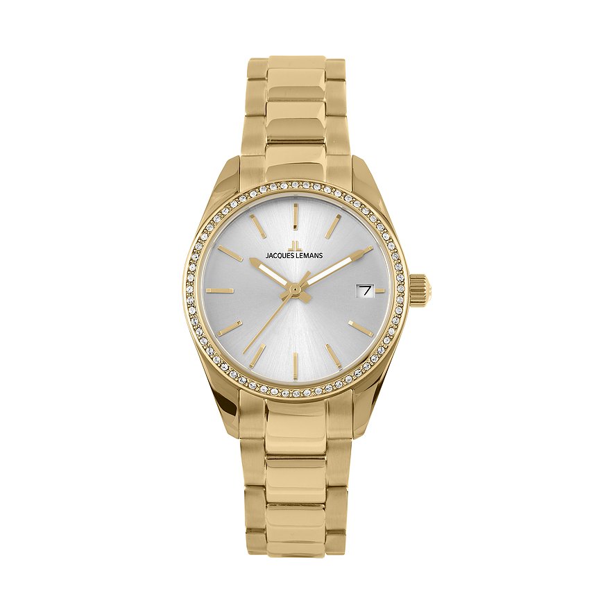Jacques Lemans Damenuhr Derby 1-2085.1H, Glasstein, Damen, Edelstahl, Armband: Edelstahl, Quarz, analog