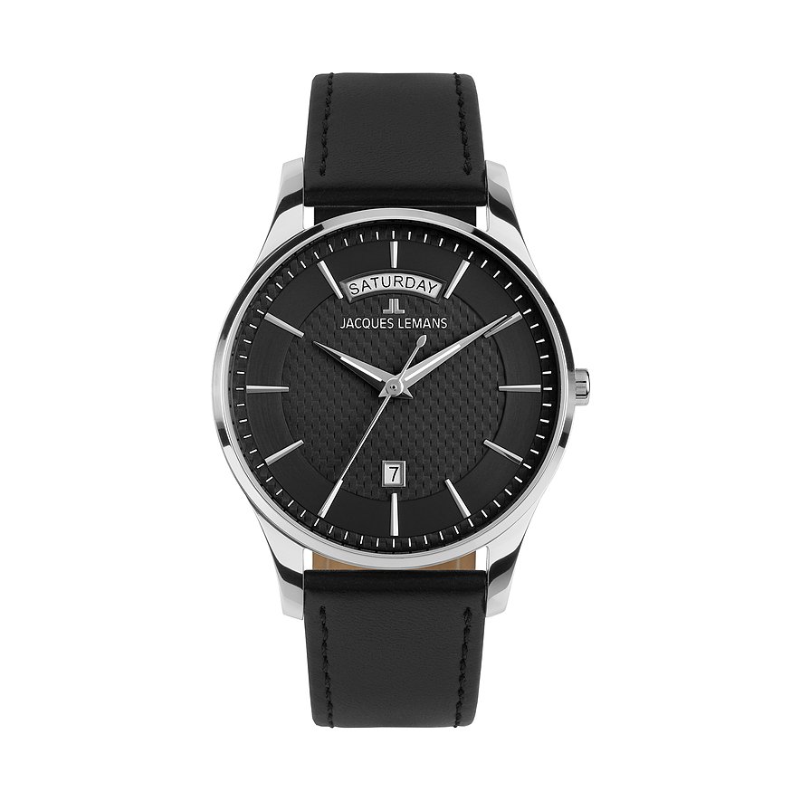 Jacques Lemans Herrenuhr London 1-2193A, Herren, Edelstahl, Armband: Leder, Quarz, analog