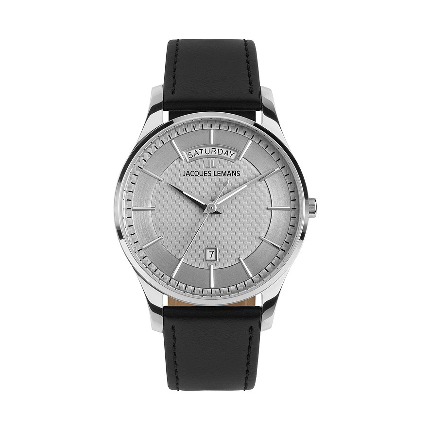 Jacques Lemans Herrenuhr London 1-2193B, Herren, Edelstahl, Armband: Leder, Quarz, analog