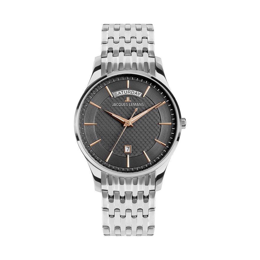 Jacques Lemans Herrenuhr London 1-2193I, Herren, Edelstahl, Armband: Edelstahl, Quarz, analog