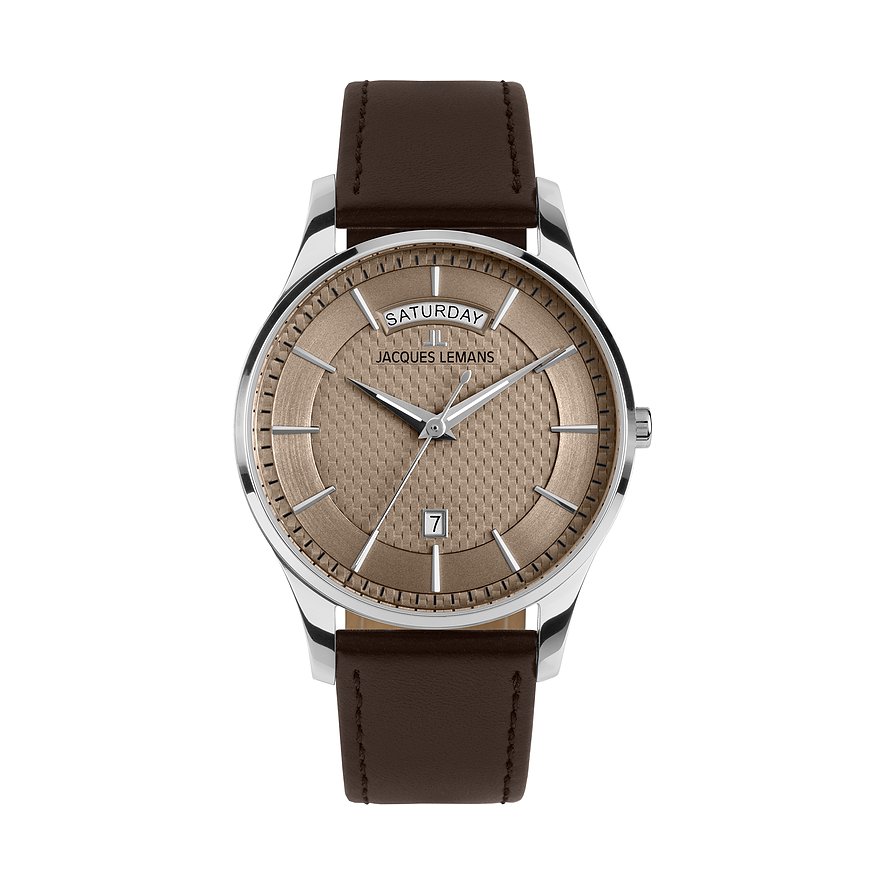 Jacques Lemans Herrenuhr London 1-2193K, Herren, Edelstahl, Armband: Leder, Quarz, analog