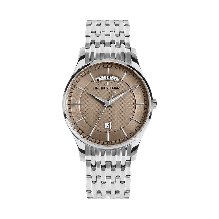 Jacques Lemans Herrenuhr London 1-2193L, Herren, Edelstahl, Armband: Edelstahl, Quarz, analog