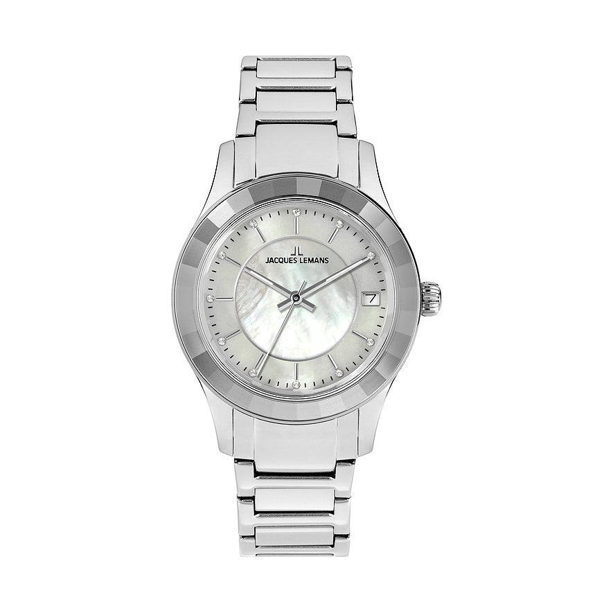 Jacques Lemans Damenuhr Venice 1-2194B, Glasstein, Damen, Edelstahl, Armband: Edelstahl, Quarz, analog