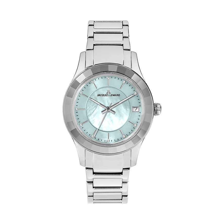 Jacques Lemans Damenuhr Venice 1-2194C, Glasstein, Damen, Edelstahl, Armband: Edelstahl, Quarz, analog