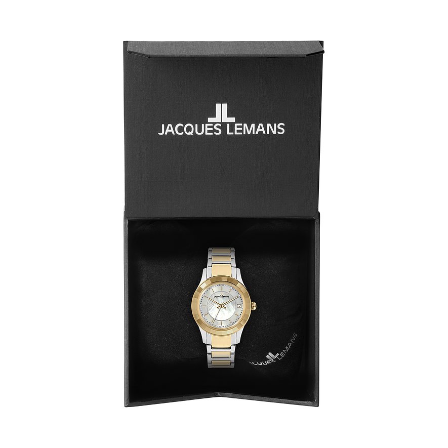 Jacques Lemans Damklocka med boett i rostfritt stål, bicolor, analog, med stenar av glas.