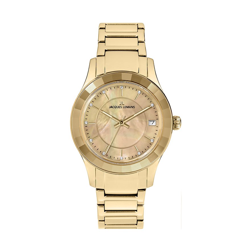 Jacques Lemans Damenuhr Venice 1-2194G, Glasstein, Damen, Edelstahl, Armband: Edelstahl, Quarz, analog