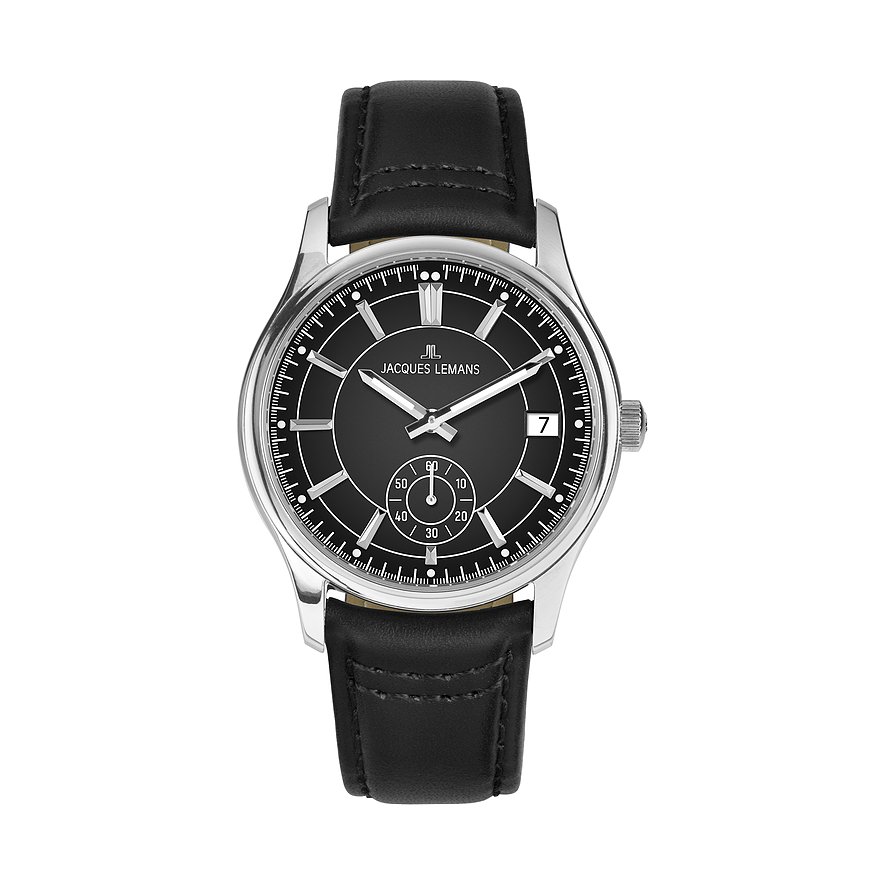 Jacques Lemans Herrenuhr Derby 1-2197A, Herren, Edelstahl, Armband: Leder, Quarz, analog