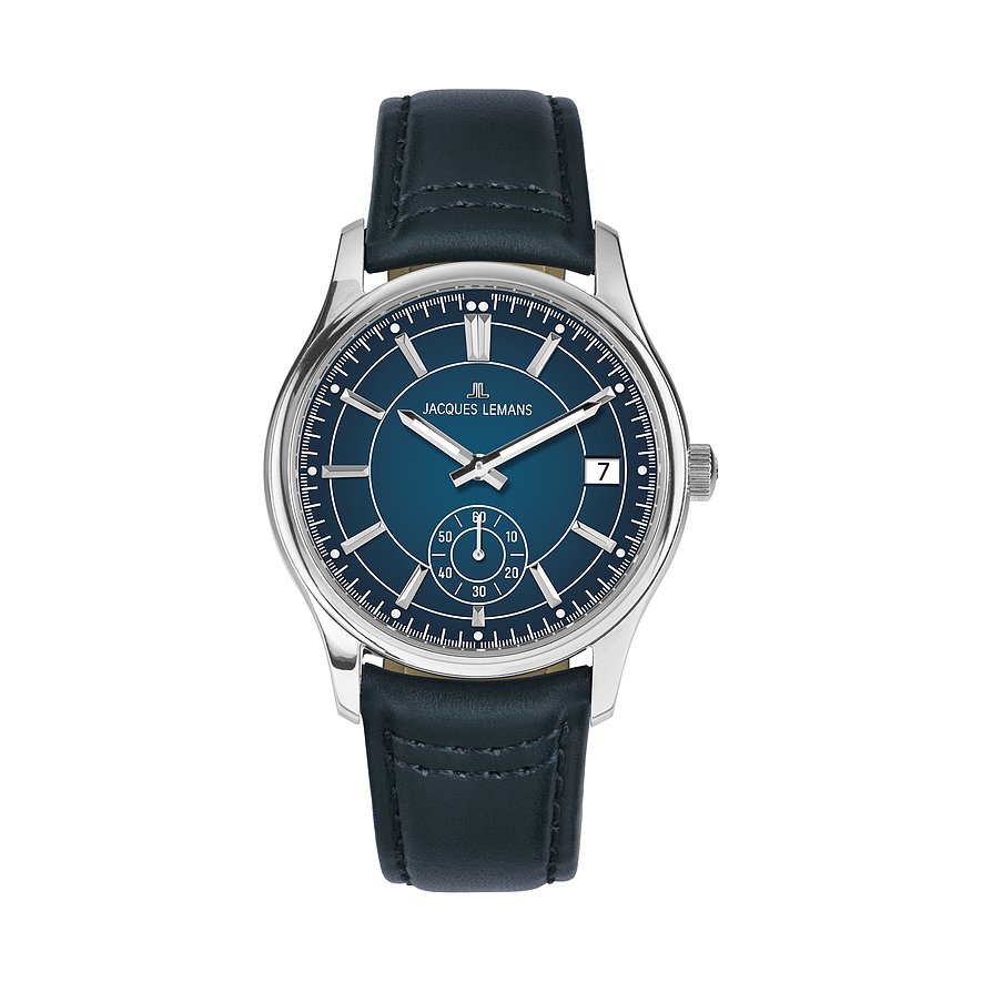 Jacques Lemans Herrenuhr Derby 1-2197B, Herren, Edelstahl, Armband: Leder, Quarz, analog