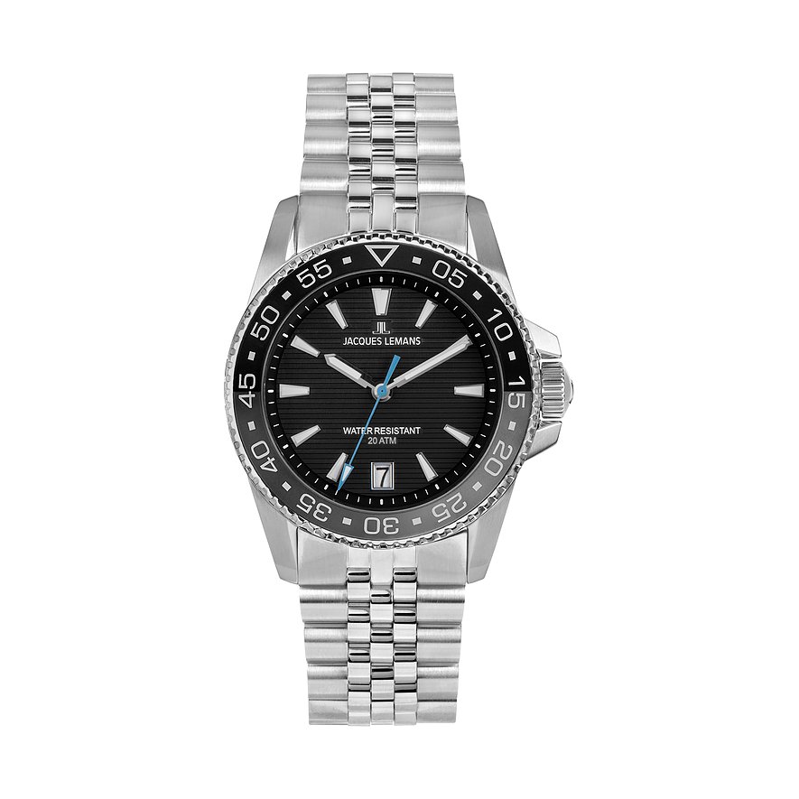 Jacques Lemans Herrenuhr Liverpool Diver 1-2205H, Herren, Edelstahl, Armband: Edelstahl, Quarz, analog
