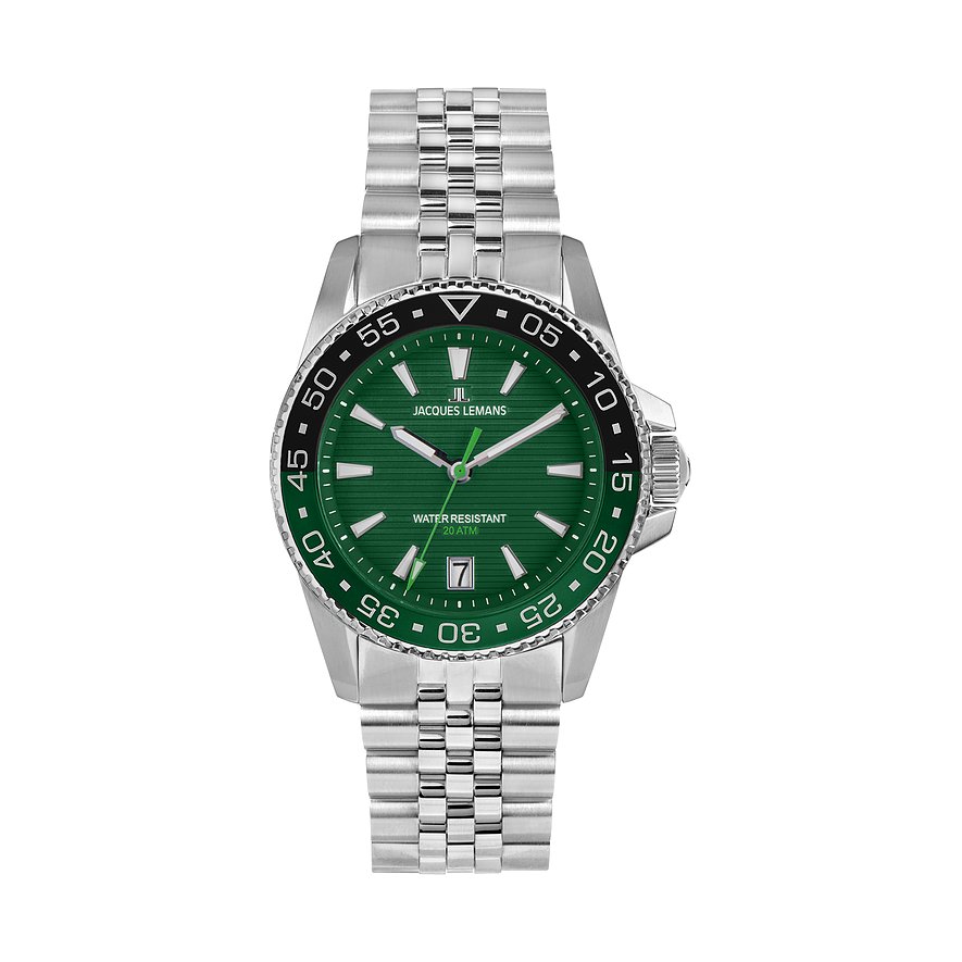 Jacques Lemans Herrenuhr Liverpool Diver 1-2205J, Herren, Edelstahl, Armband: Edelstahl, Quarz, analog
