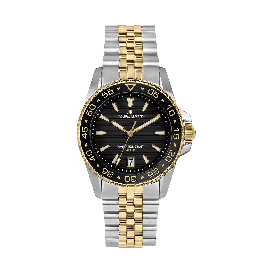 Jacques Lemans Herrenuhr Liverpool Diver 1-2205N, Herren, Edelstahl, Armband: Edelstahl, Quarz, analog