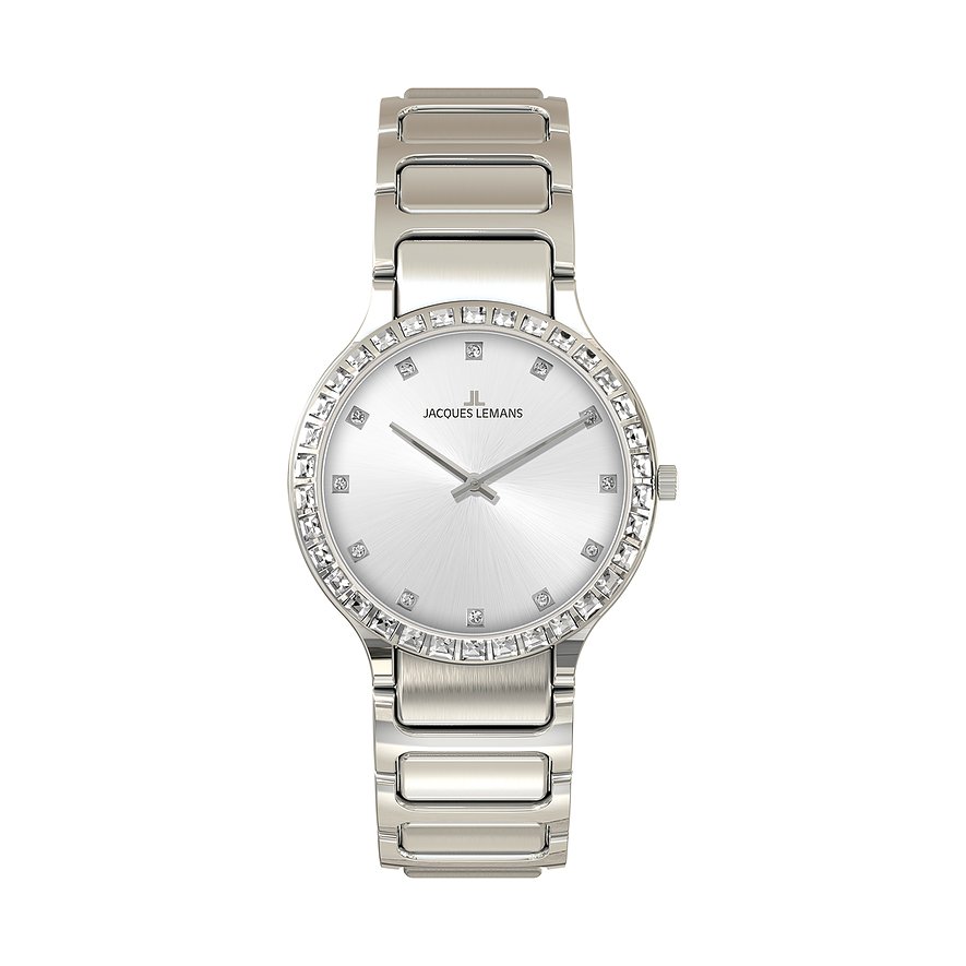 Jacques Lemans Damenuhr Milano 1-2208B, Glasstein, Damen, Edelstahl, Armband: Edelstahl, Quarz, analog