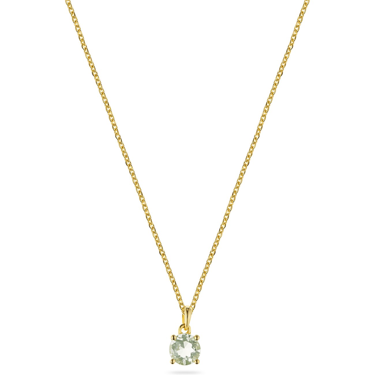 CHRIST Halsschmuck aus 585 Gelbgold mit einem runden Amethysten als Anhänger, mittig auf weißem Hintergrund.
