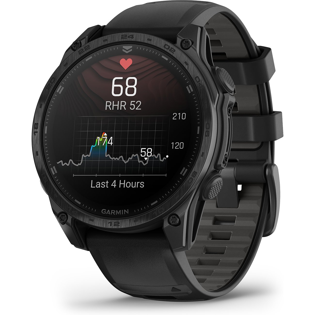 Garmin Smartwatch mit Titan-Gehäuse, analog/digital mit Herzfrequenzanzeige.