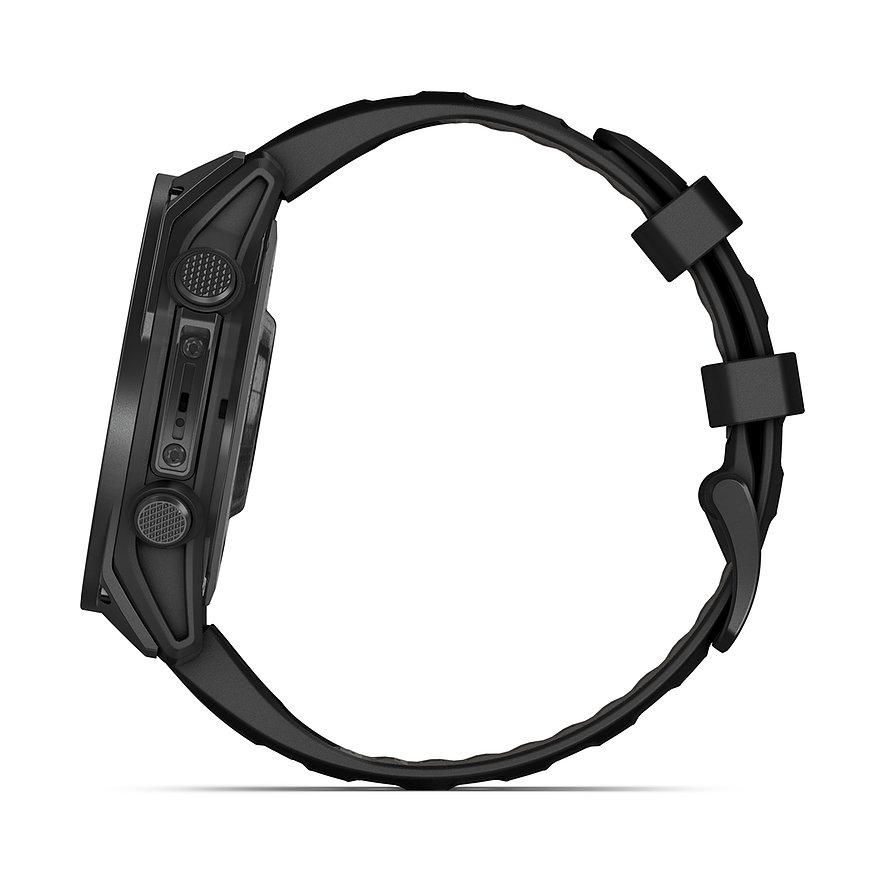 Garmin Smartwatch mit Titan-Gehäuse und Kunststoffarmband, schwarz.