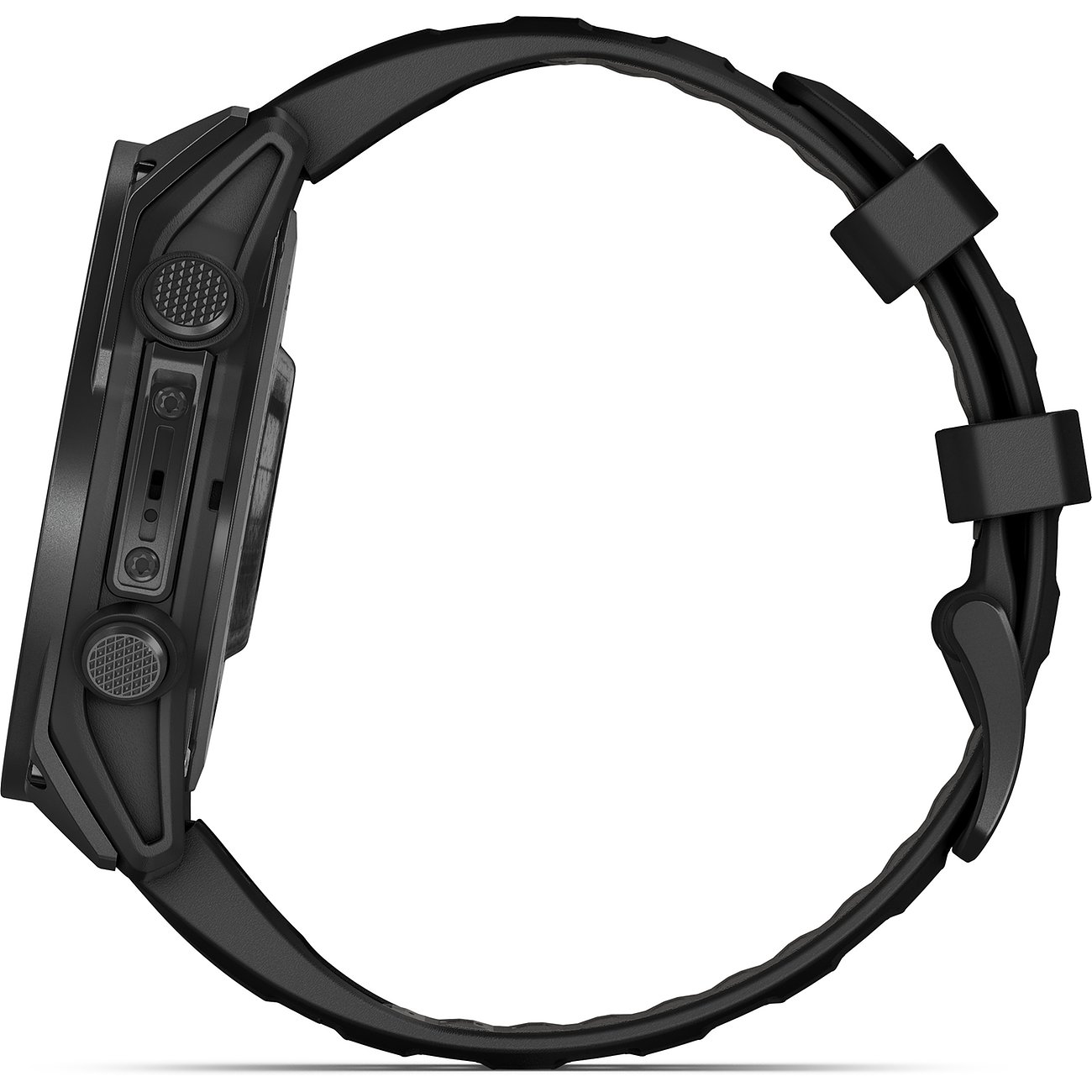 Garmin Smartwatch mit Titan-Gehäuse und Kunststoffarmband, schwarz.
