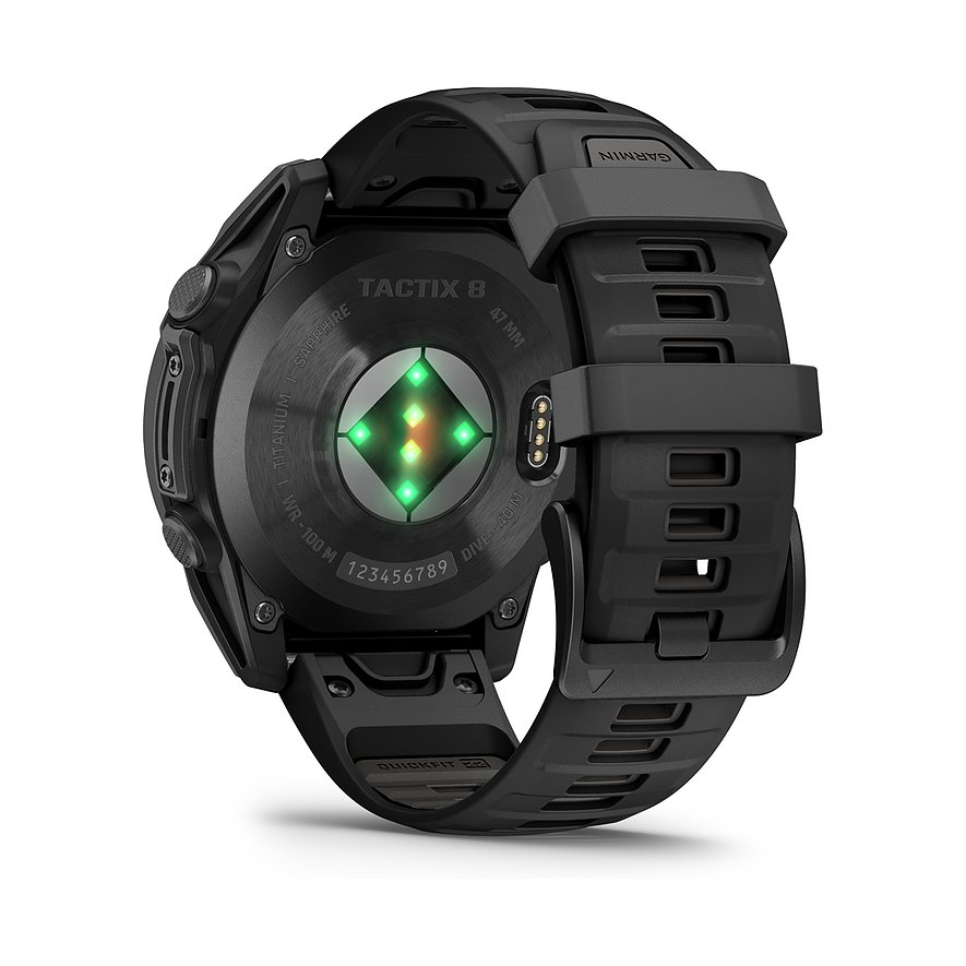 Garmin Smartwatch mit Titan-Gehäuse und Kunststoffarmband, Herzfrequenzsensor.