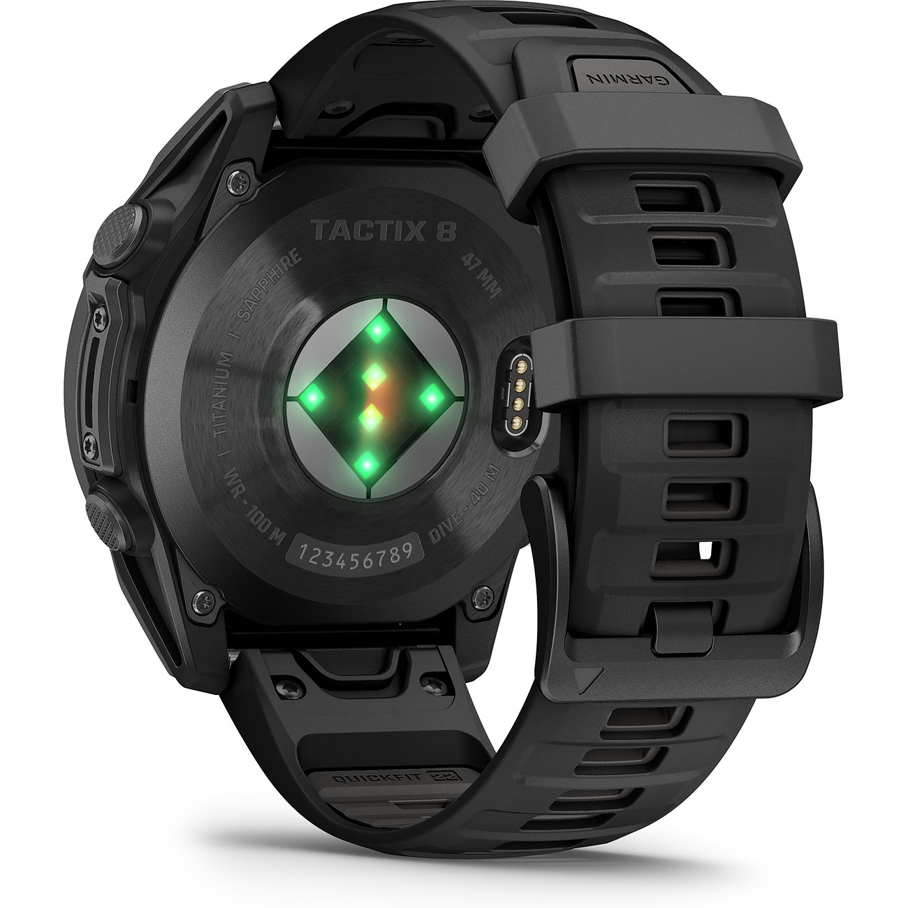 Garmin Smartwatch mit Titan-Gehäuse und Kunststoffarmband, Herzfrequenzsensor.