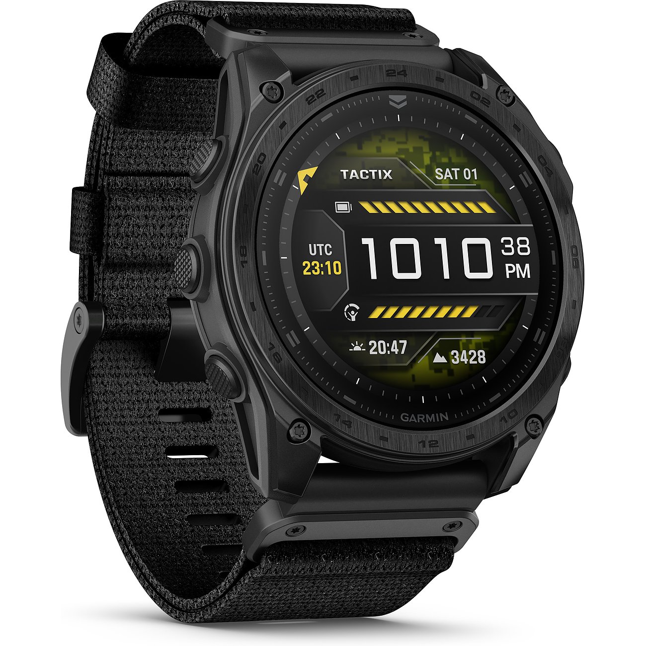 Garmin Smartwatch mit Titangehäuse, schwarzem Armband und digitaler Anzeige.