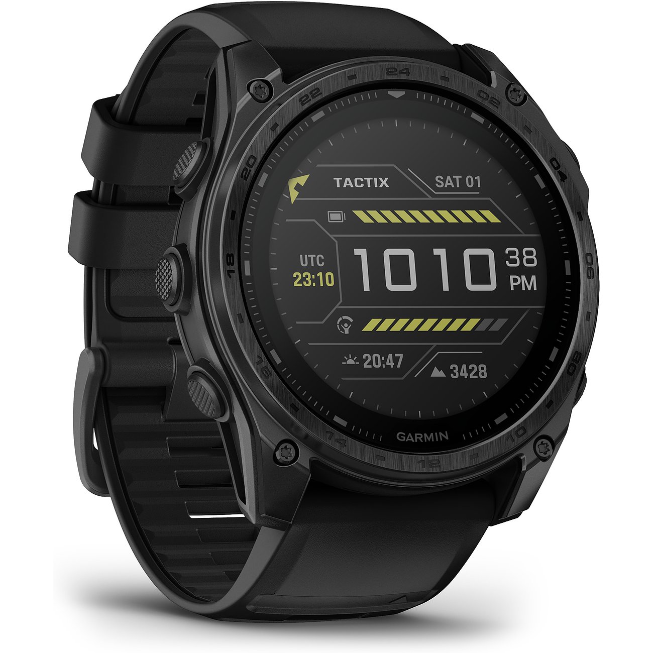 Garmin Smartwatch mit Titan-Gehäuse, digitaler Anzeige und schwarzem Armband.