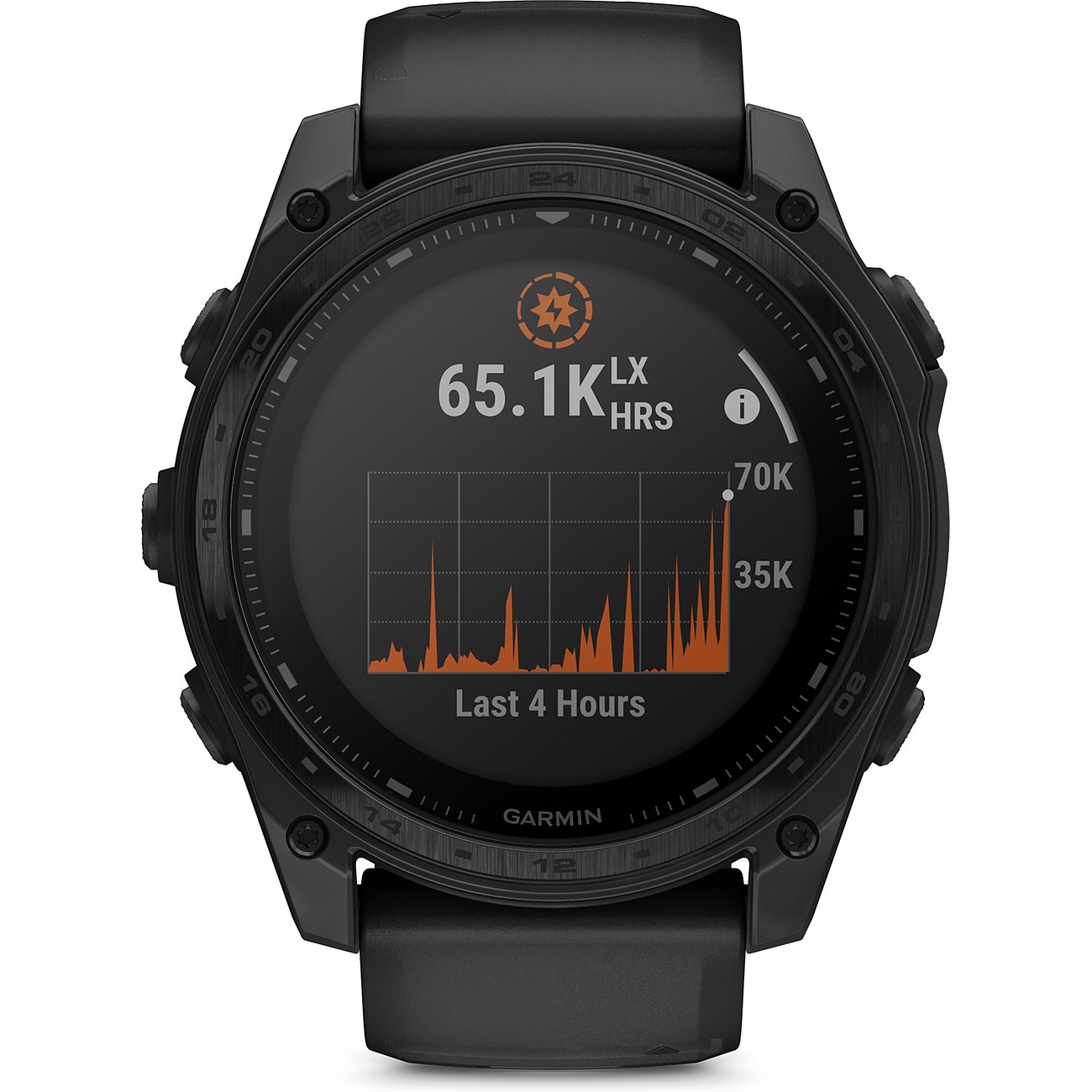 Garmin Smartwatch mit Titangehäuse, analog/digital, schwarzes Design.