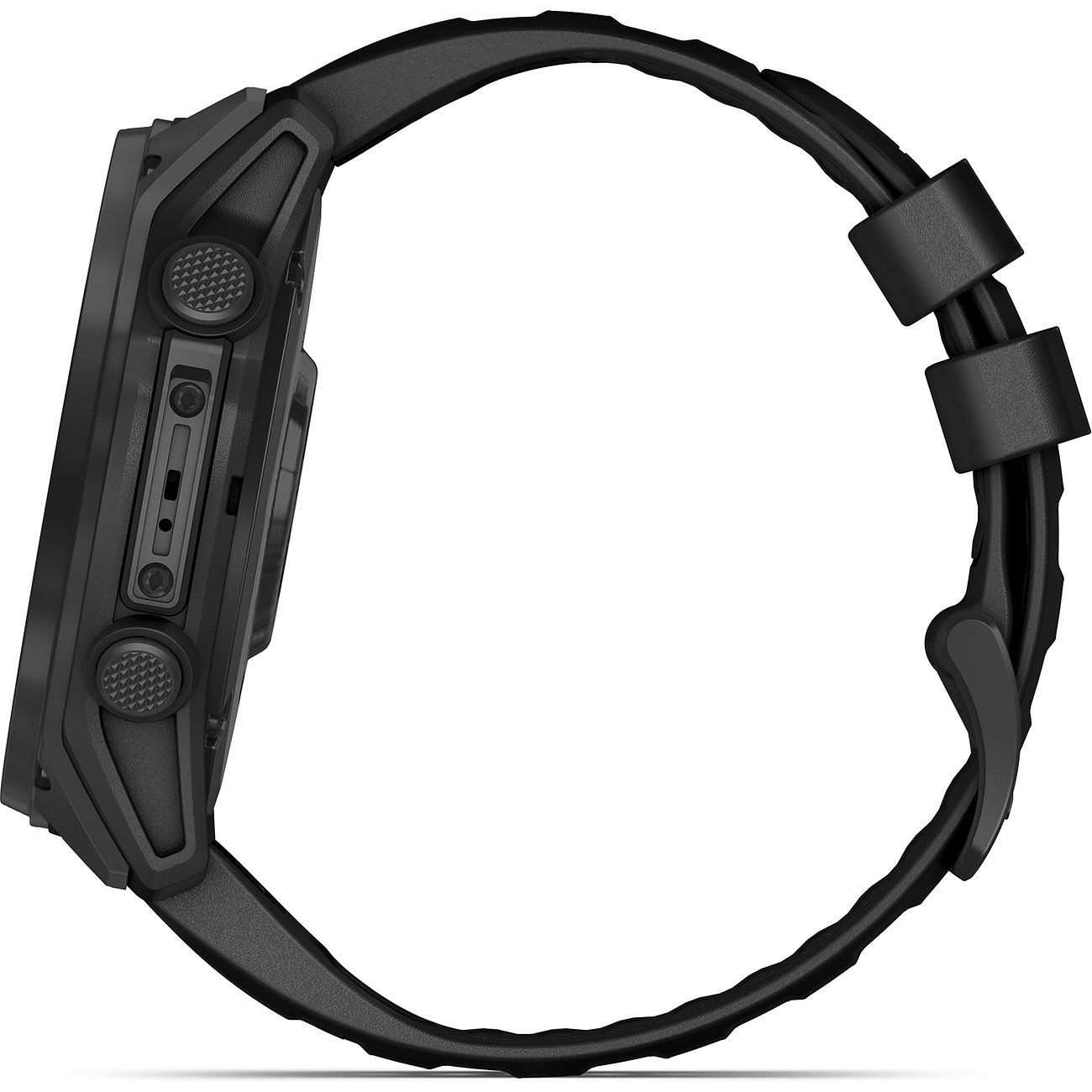 Garmin Smartwatch mit Titangehäuse, Kunststoffarmband und schwarzen Tasten.