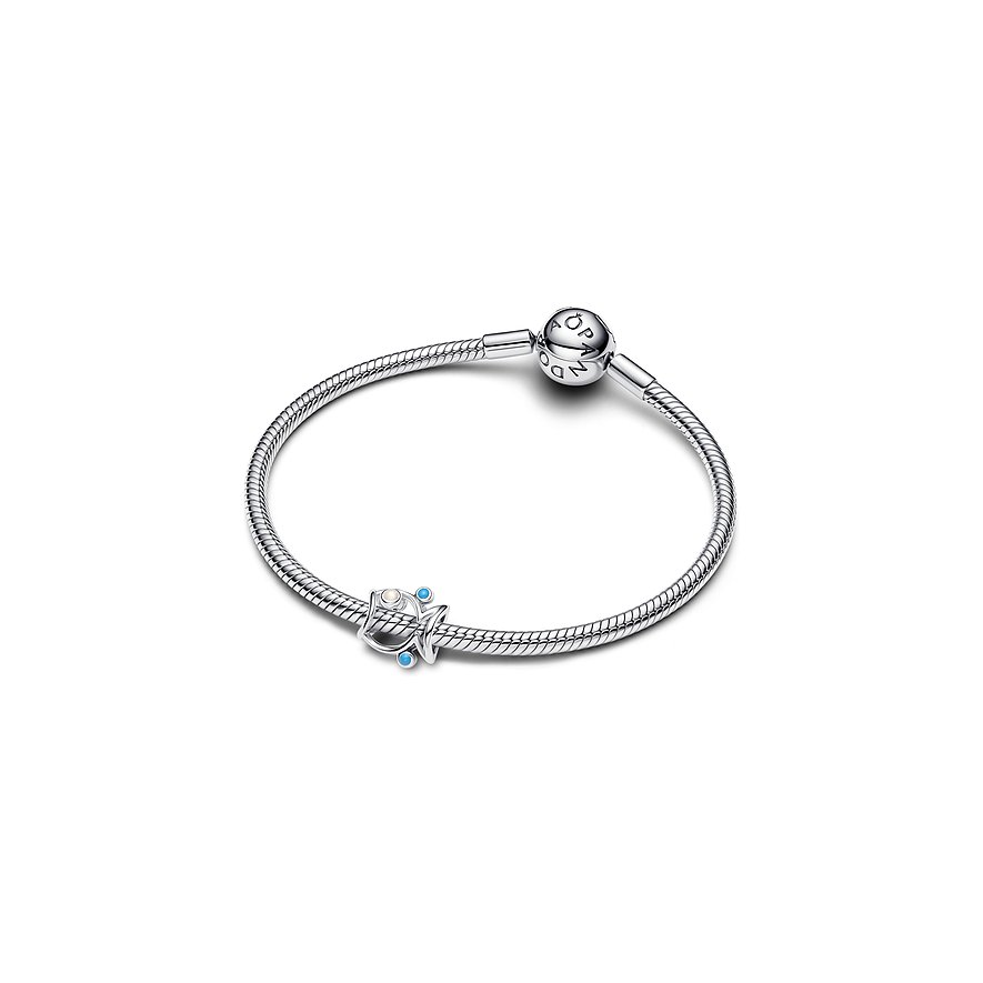 Pandora Armband aus Silber mit Emaille, als Schlangenkette mit Fisch-Charm.