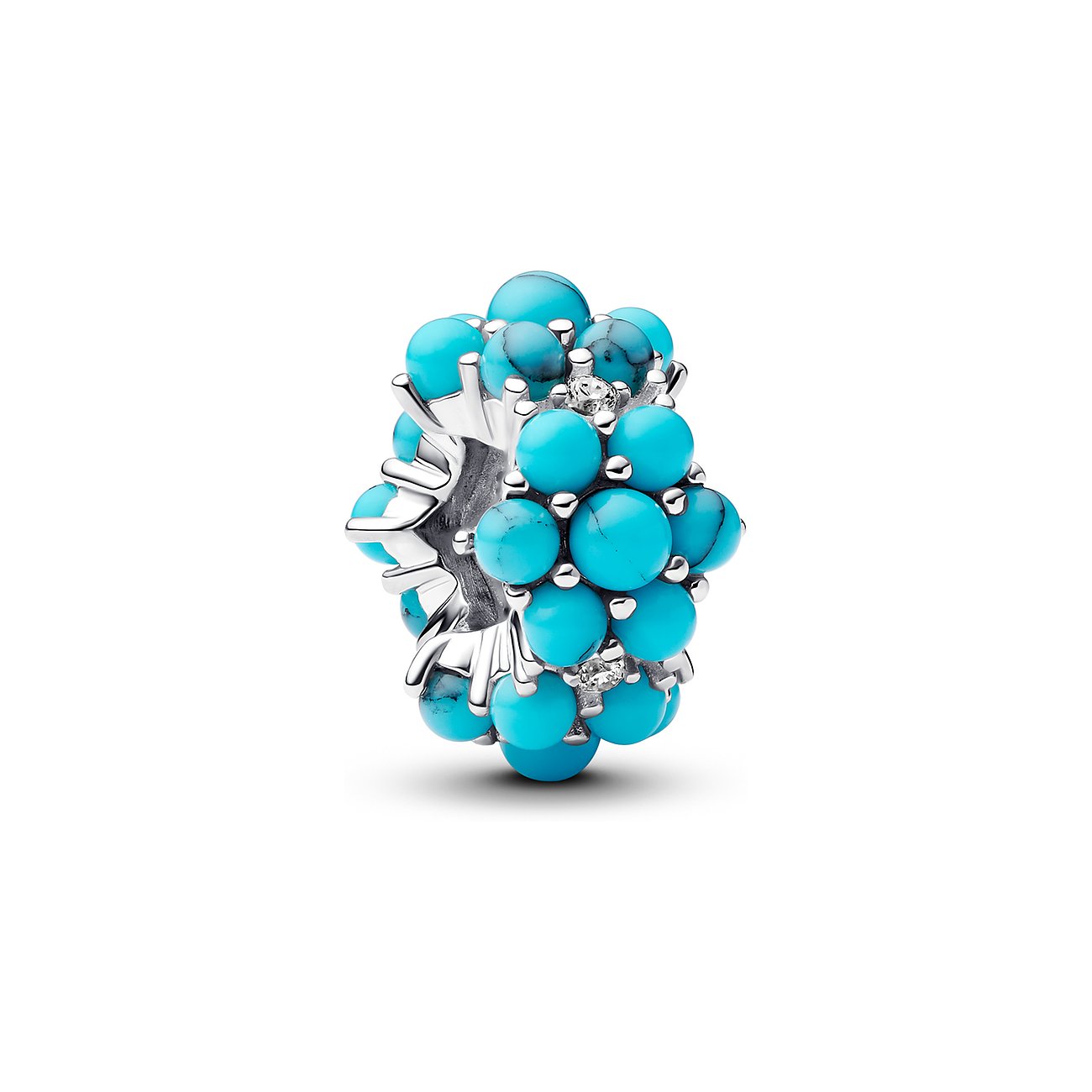 Pandora Anhängeschmuck aus Silber mit blauen Steinen und Zirkonia.