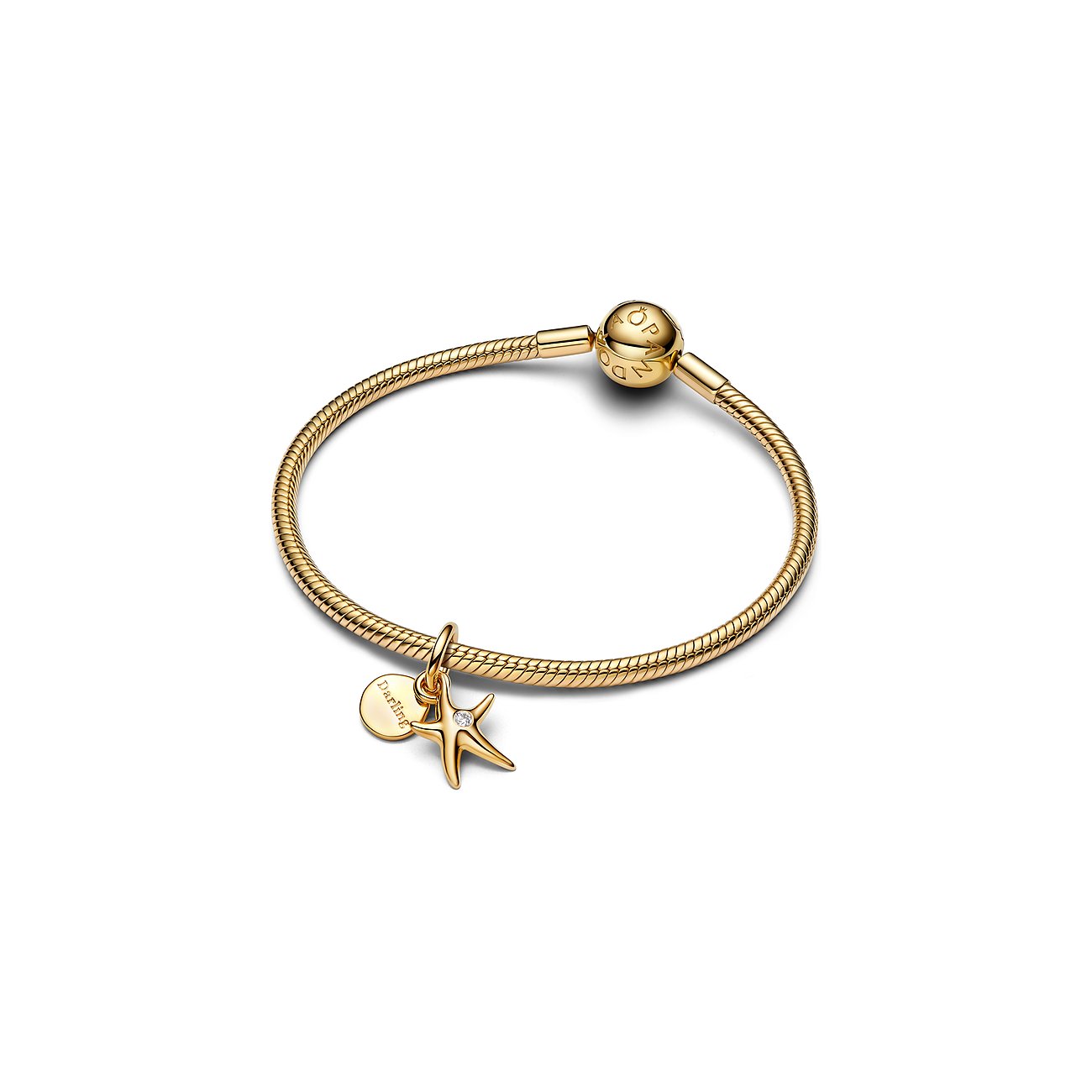 Pandora Armband aus Metall mit Zirkonia, Stern-Anhänger.