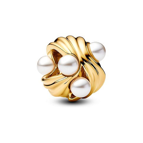 Pandora Anhänger aus Metall mit Perlen in Muschelform.