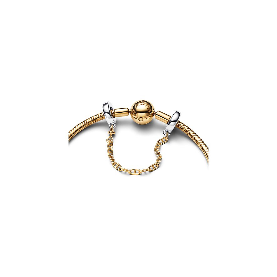 Pandora Sicherheitskette aus Silber und Metall mit goldfarbenen Gliedern.