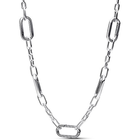Pandora Halskette aus Silber mit ovalen Gliedern und Karabinerverschluss.