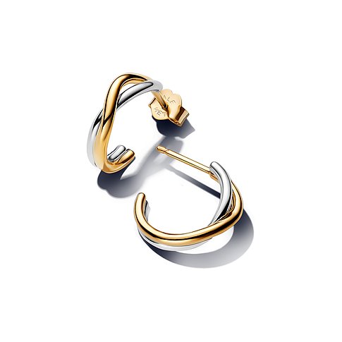 Pandora Ohrringe aus Silber, bicolor, mit Verschlingung.