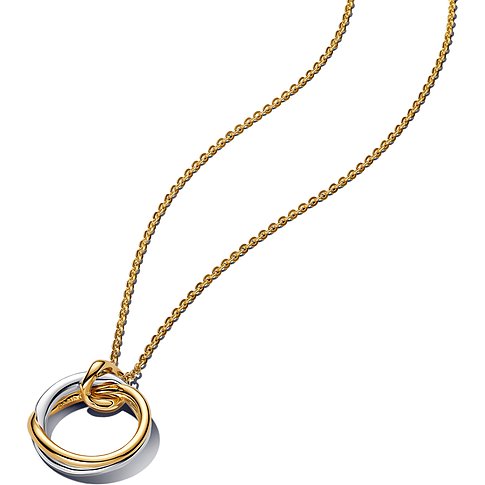 Pandora Kette aus Silber und Metall mit zwei ineinander verschlungenen Ringen.