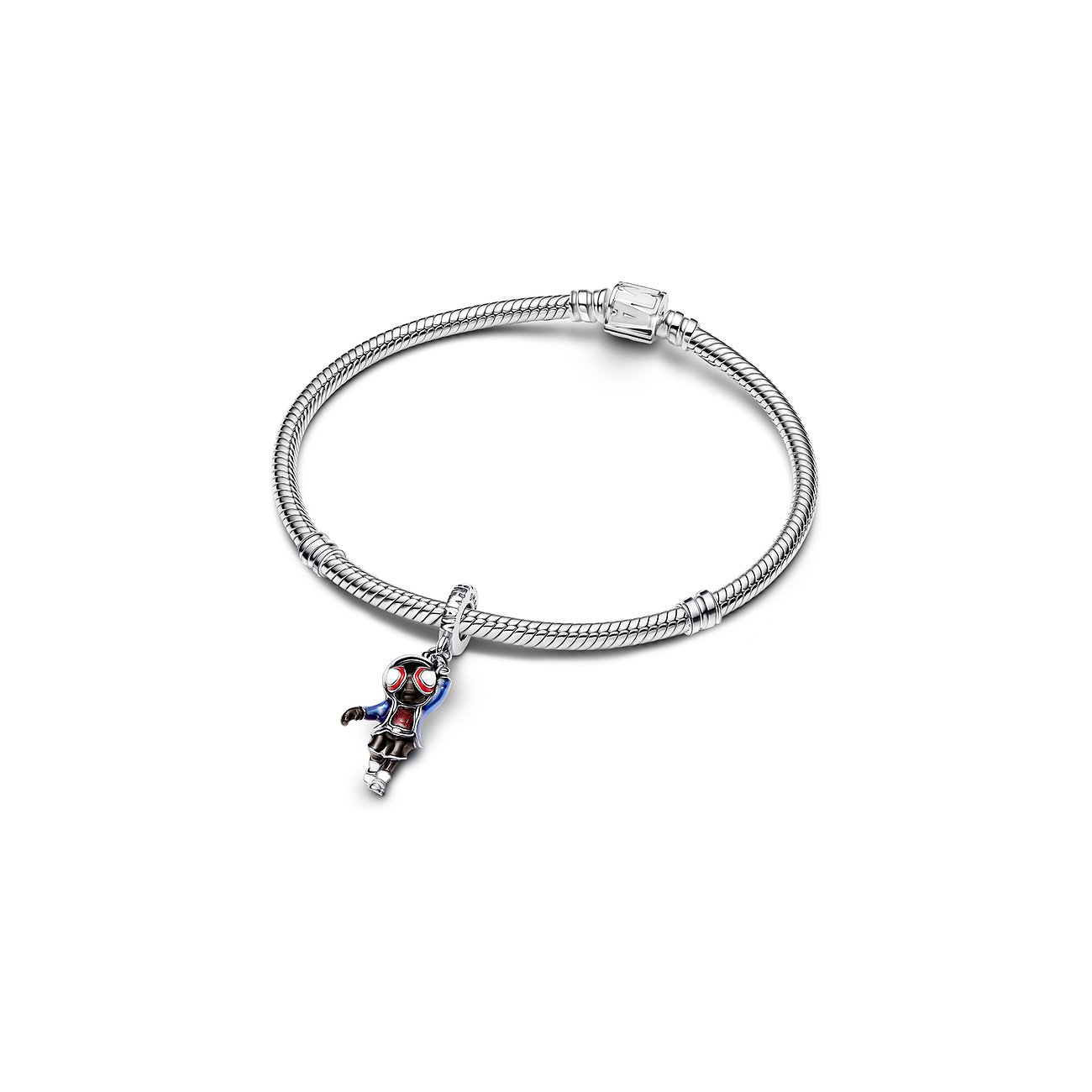 Pandora Armband aus Silber mit Emaille-Anhänger, Spiderman-Design.