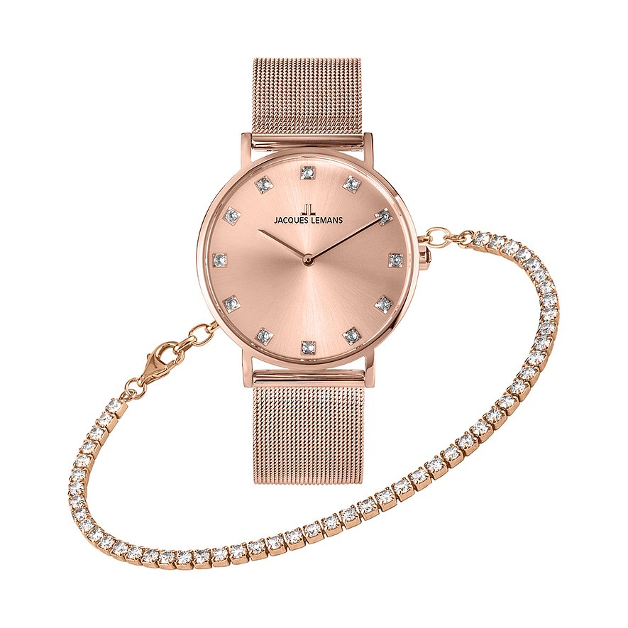 2. Chance - Jacques Lemans Uhren-Set 1-2142C-SET, Swarovski-Kristall, Damen, Edelstahl, Armband: Edelstahl, Quarz, analog