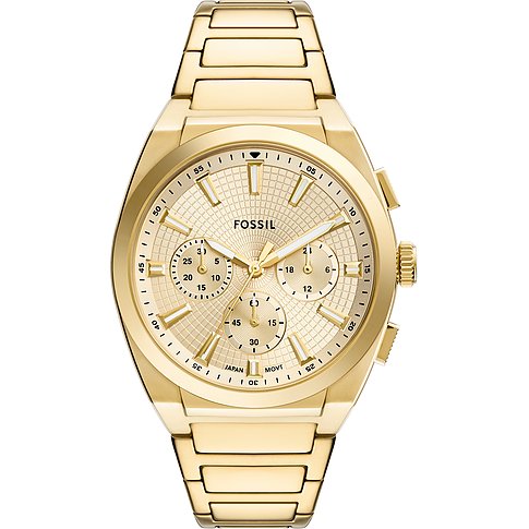 Montre Fossil pour homme avec boîtier en acier inoxydable, couleur or, analogique, avec chronographe.