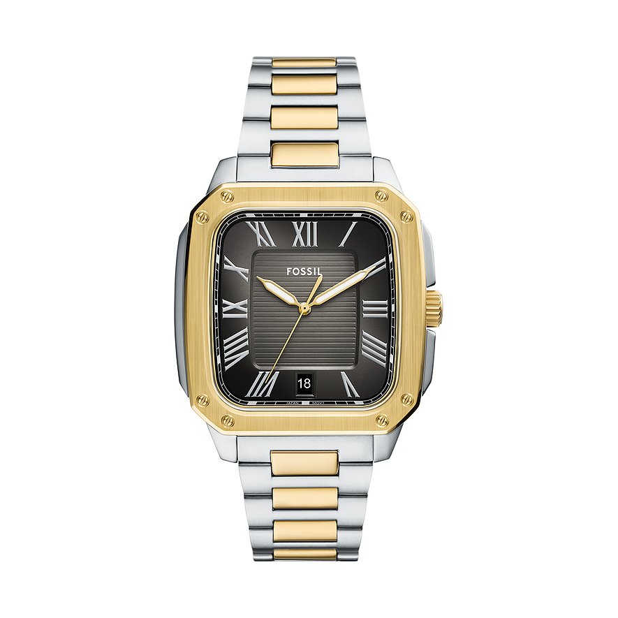 Fossil Herrenuhr Crosby FS6123, Herren, Edelstahl, Armband: Edelstahl, Quarz, analog