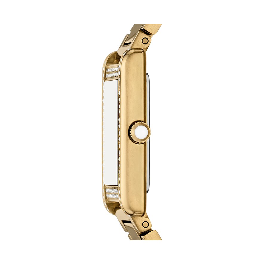 Emporio Armani Damenuhr aus Edelstahl mit rechteckigem Gehäuse und Zirkonia.