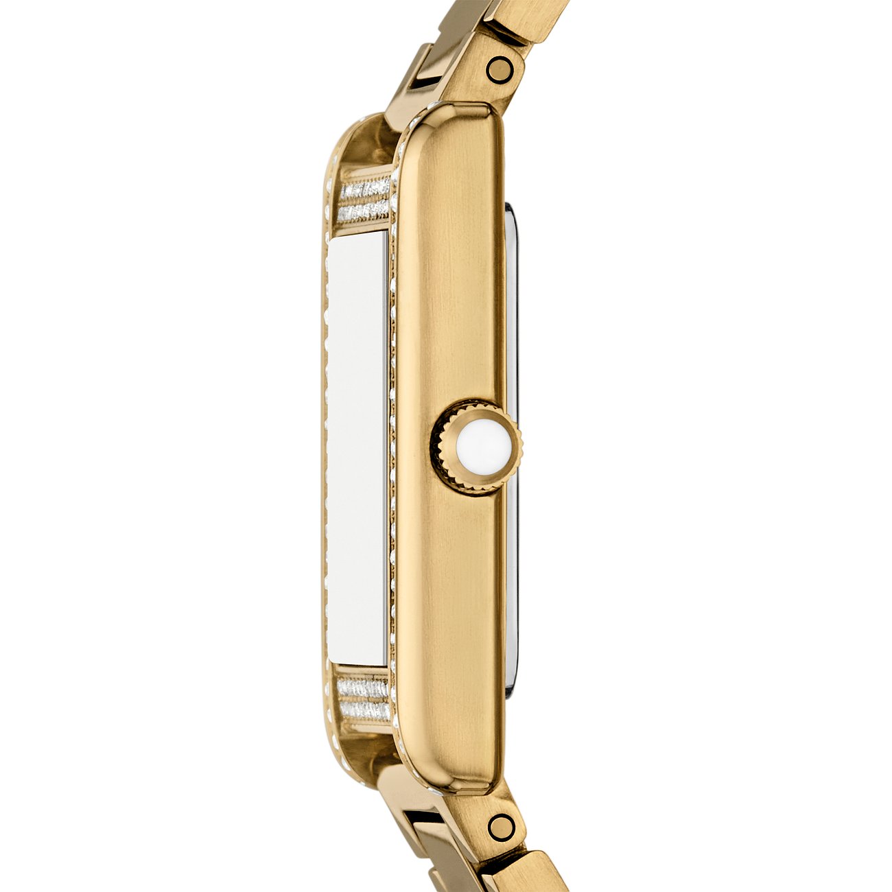 Emporio Armani Damenuhr aus Edelstahl mit rechteckigem Gehäuse und Zirkonia.