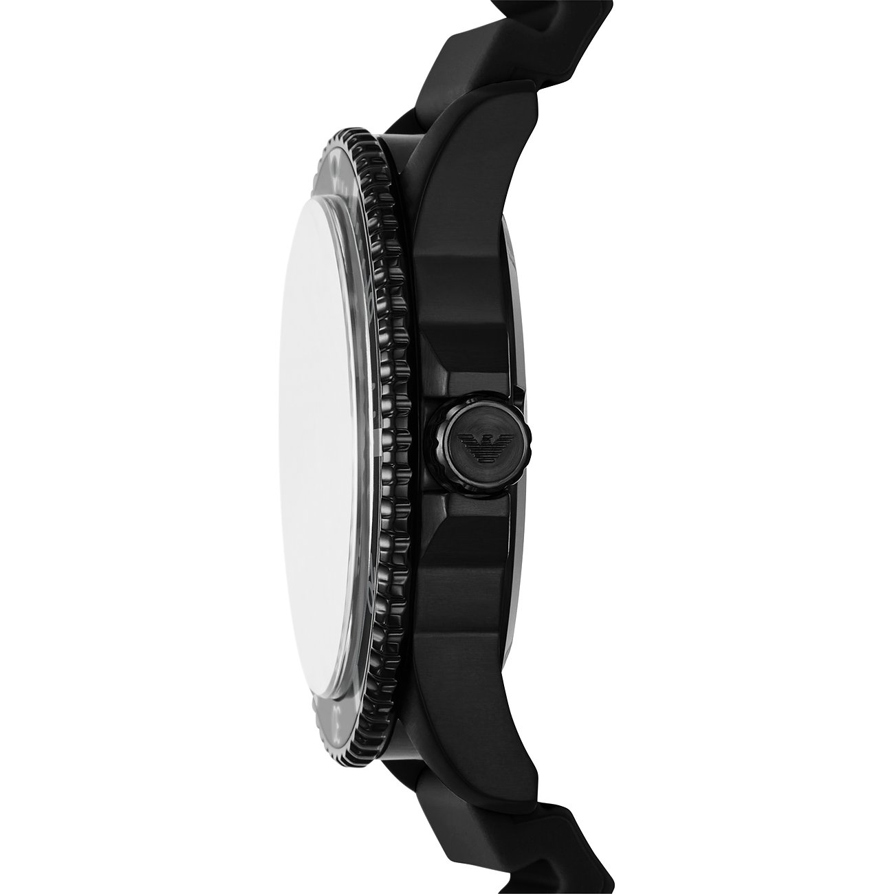 Orologio da uomo Emporio Armani con cassa in acciaio inossidabile nero e lunetta zigrinata.