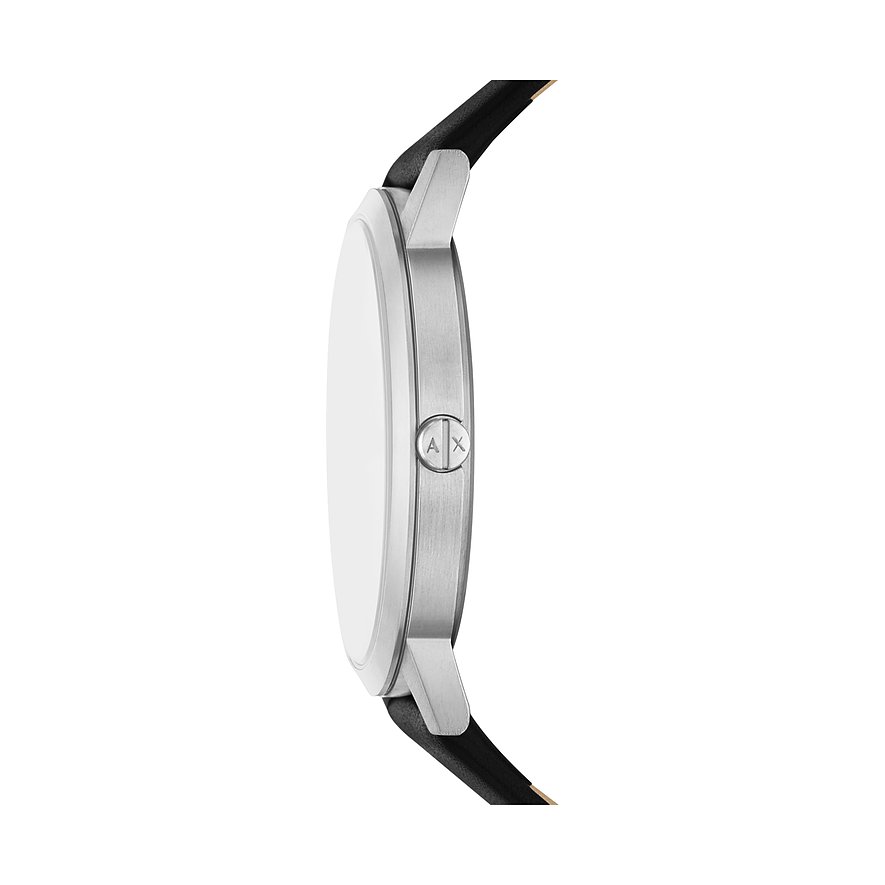 Montre Armani Exchange pour femme avec boîtier en acier inoxydable et bracelet noir.