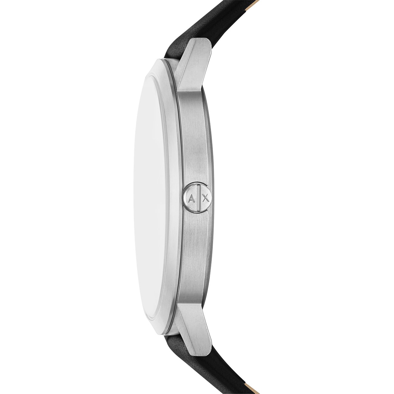 Montre Armani Exchange pour femme avec boîtier en acier inoxydable et bracelet noir.