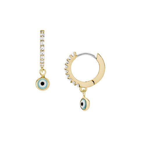 Boucles d'oreilles Fossil en métal avec pierres de verre et amulette Nazar.