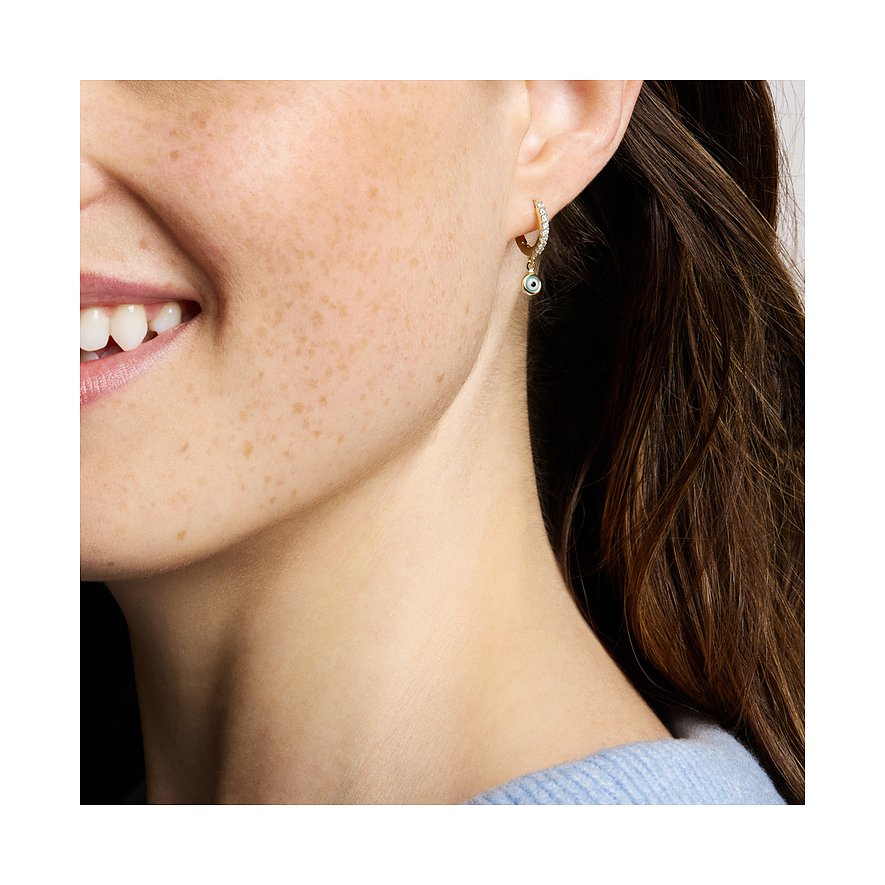 Fossil Ohrringe mit Glasstein und goldfarbenem Metall.