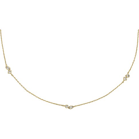 Collier Fossil en métal avec pierres de verre, doré, en chaîne avec pendentifs.