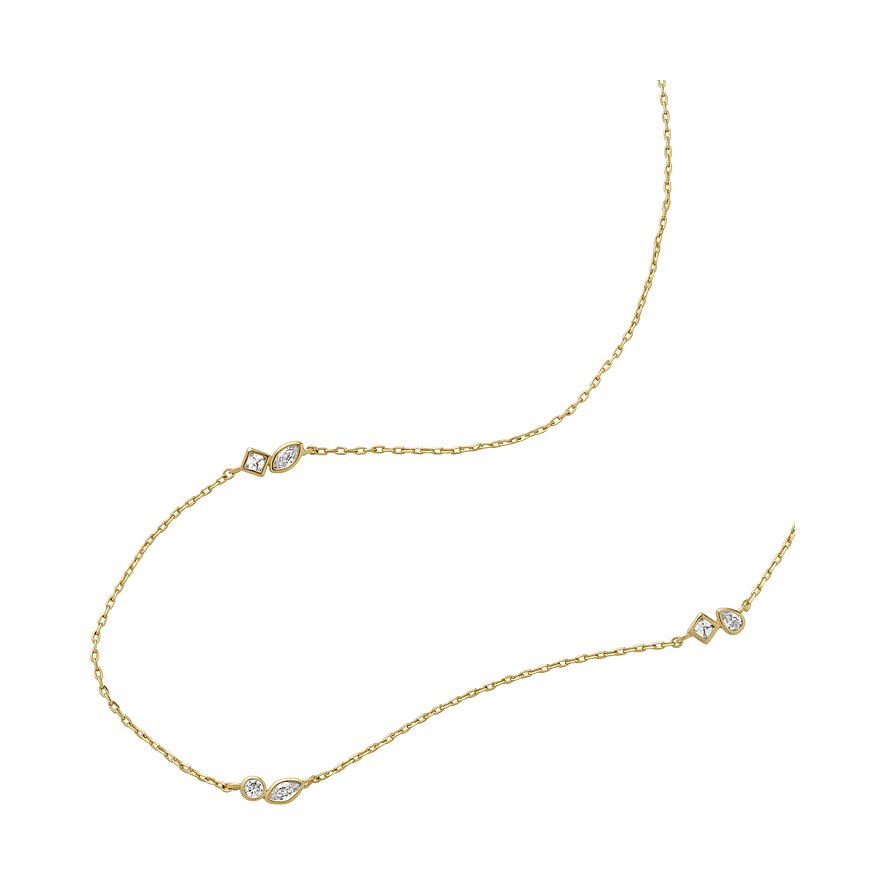 Fossil Halsschmuck aus Metall mit Glassteinen, als Kette mit Anhängern.