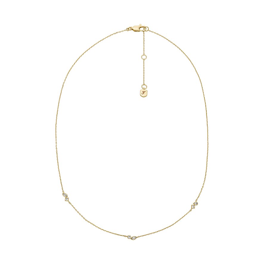 Fossil Damen-Halskette aus Metall mit Glassteinen, goldfarben.